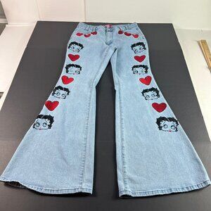 Dolls Kill X Betty Boop Jeans Women 31x32* Flare Mid Rise Light Blue Denim Tag L